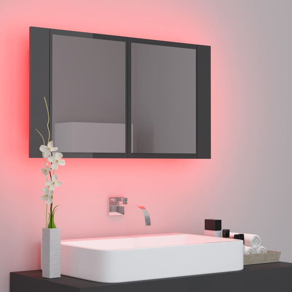 LED Bad Spiegelschrank Hochglanz Grau 80x45 cm