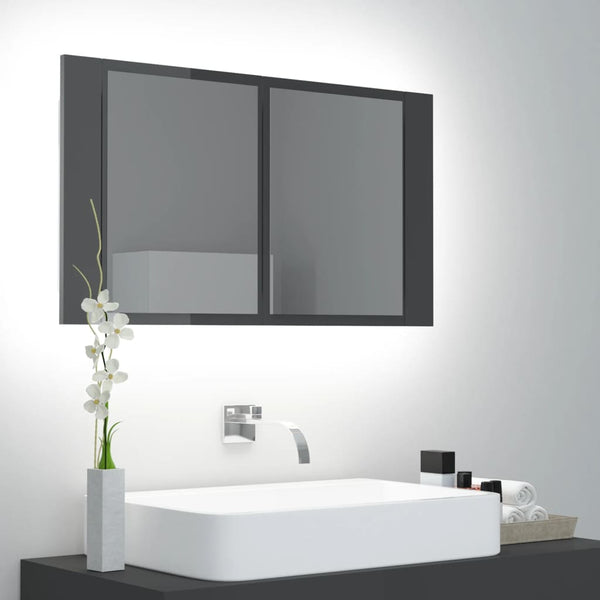 LED Bad Spiegelschrank Hochglanz Grau 80x45 cm