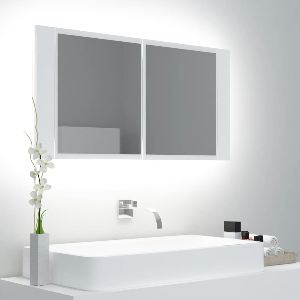 LED Badspiegelschrank Weiß 90 cm