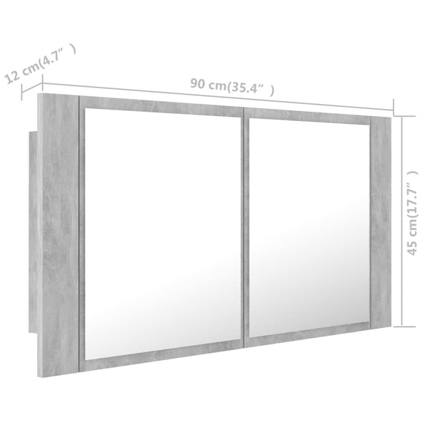 LED Bad Spiegelschrank Betongrau 90 cm