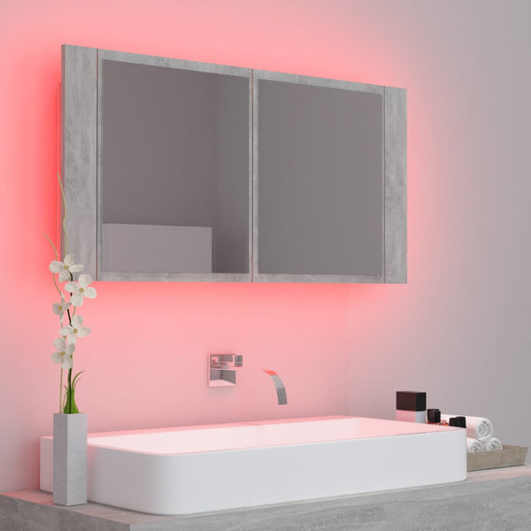 LED Bad Spiegelschrank Betongrau 90 cm