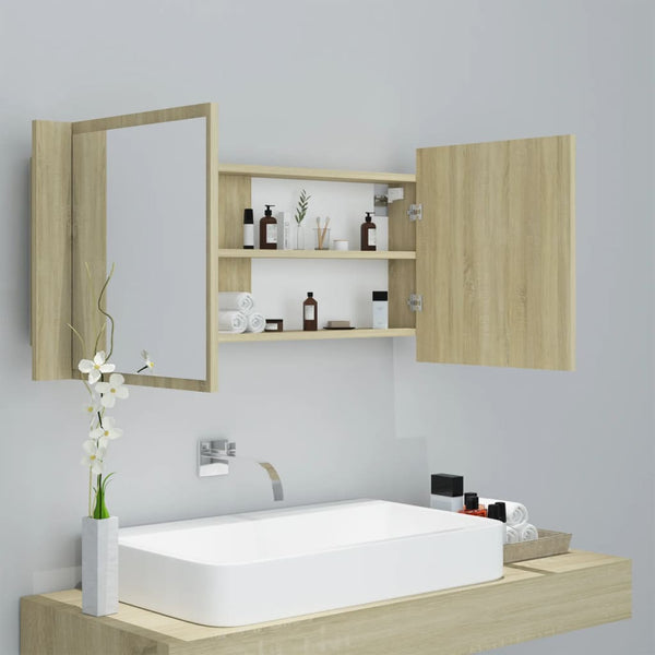LED Bad Spiegelschrank Sonoma Eiche 100 cm