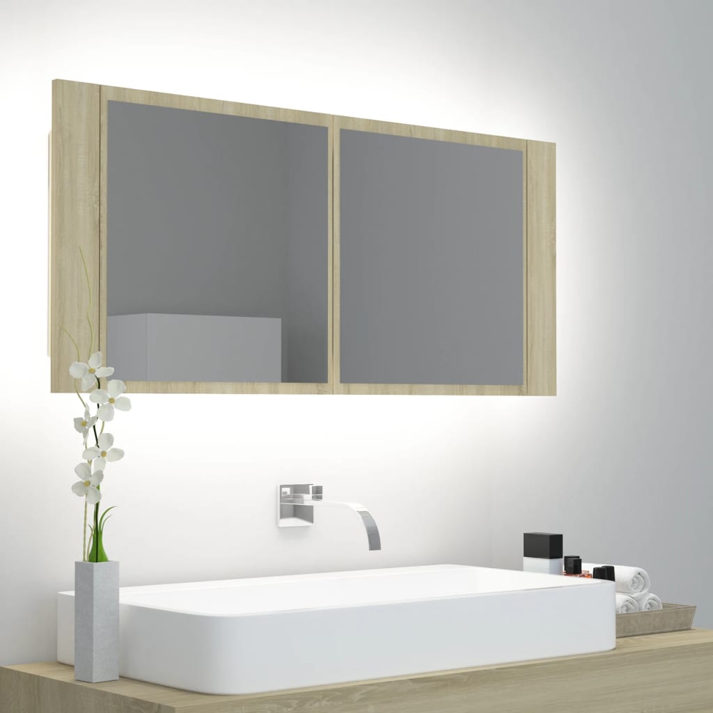 LED Bad Spiegelschrank Sonoma Eiche 100 cm