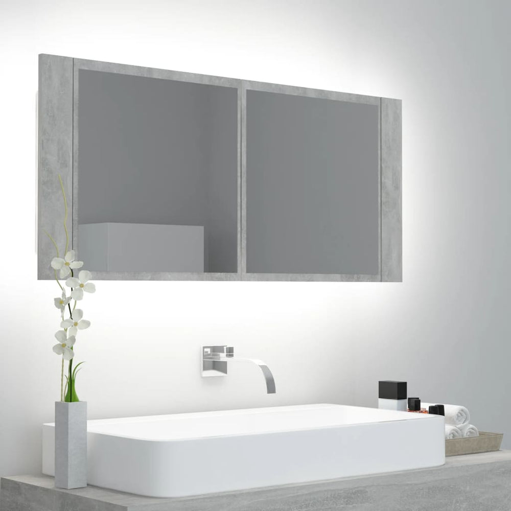 vidaXL Armoire de toilette à LED Gris béton 100x12x45 cm Acrylique