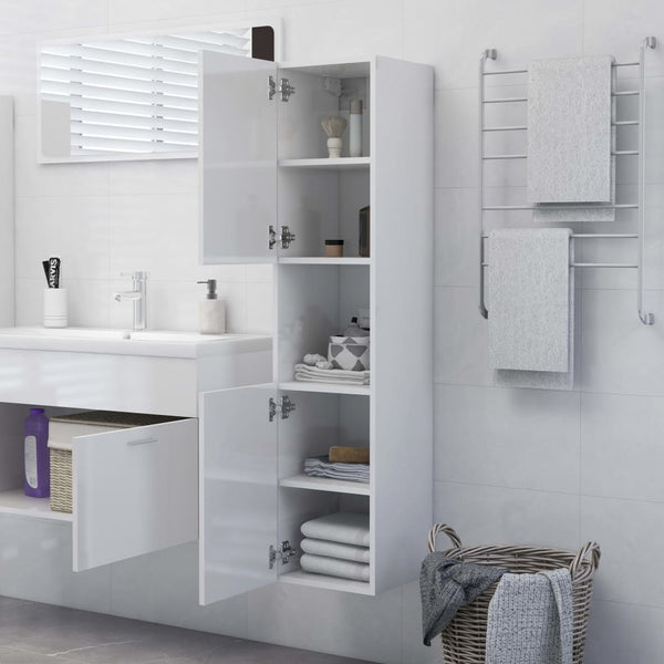 vidaXL Meuble de salle de bain blanc brillant 30x30x130 cm en bois d'ingénierie