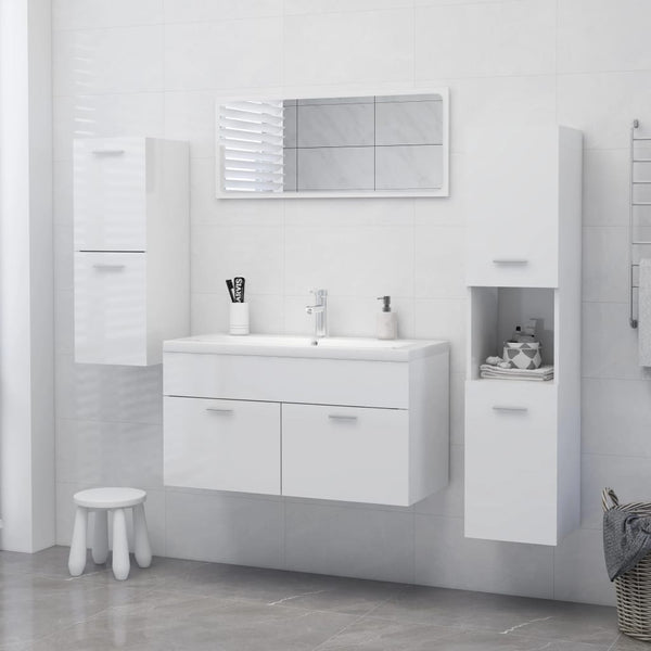vidaXL Meuble de salle de bain blanc brillant 30x30x130 cm en bois d'ingénierie