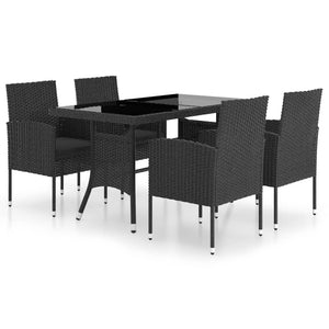 5-tlg. Garten-Essgruppe Poly Rattan Schwarz