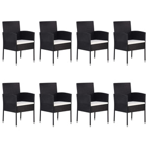 9-tlg. Garten-Essgruppe Poly Rattan Schwarz
