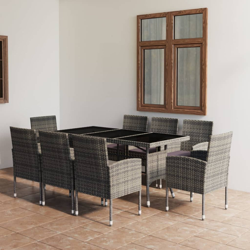 vidaXL Salon de jardin à dîner 9 pcs Résine tressée Anthracite et Gris