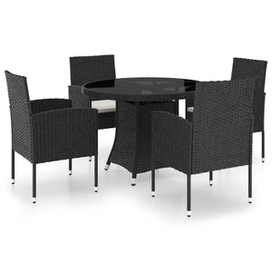 5-tlg. Garten-Essgruppe Poly Rattan Schwarz