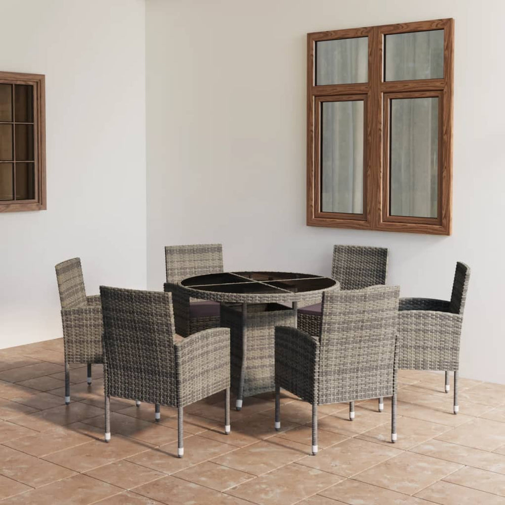 vidaXL Salon de jardin à dîner 7 pcs Résine tressée Anthracite et Gris