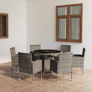 7-tlg. Garten-Essgruppe Poly Rattan Anthrazit und Grau