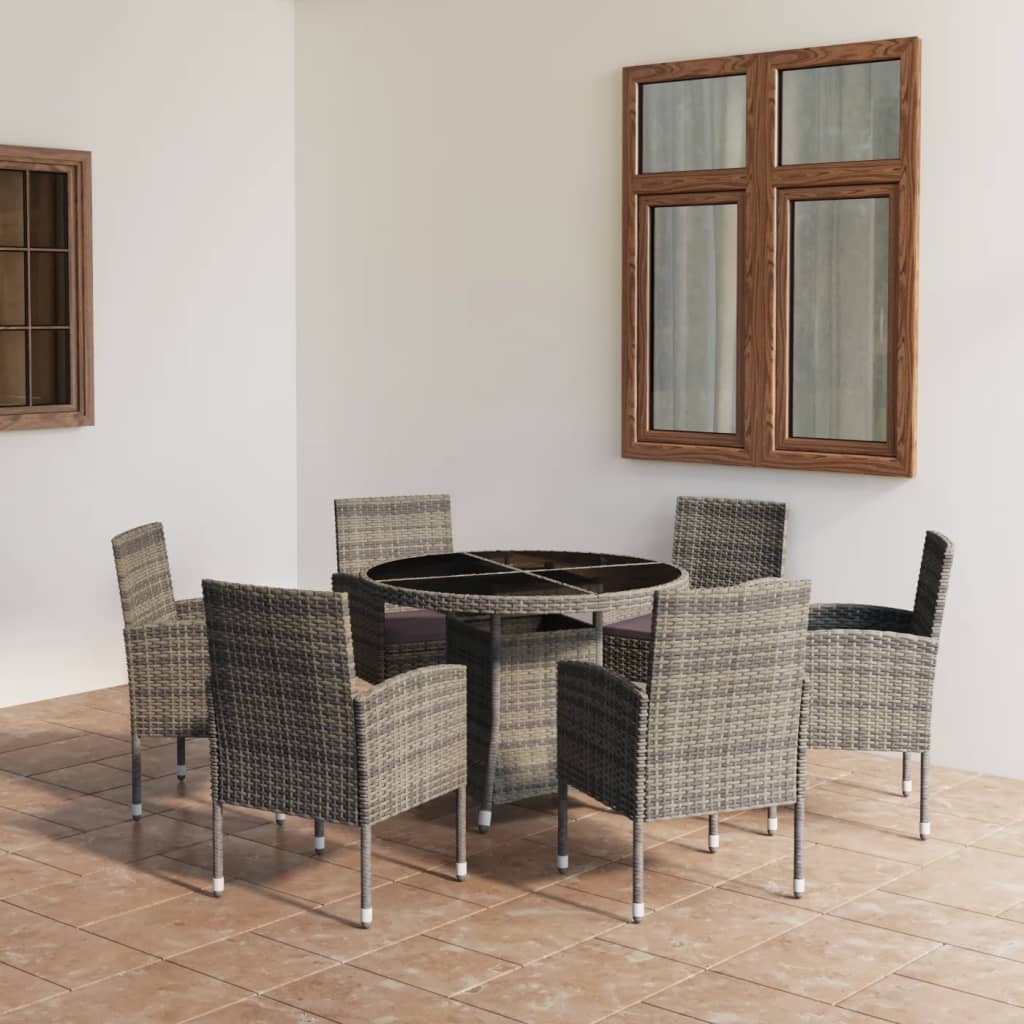 7-tlg. Garten-Essgruppe Poly Rattan Anthrazit und Grau