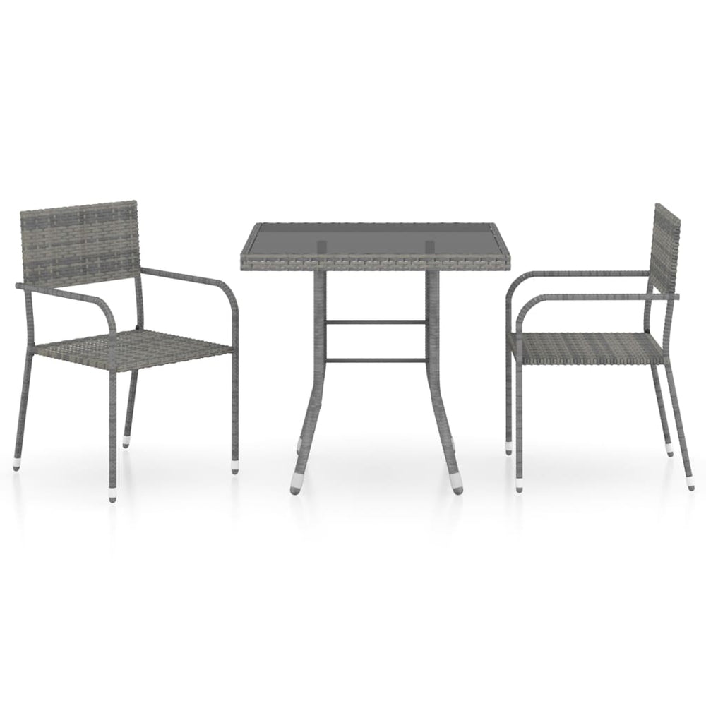 vidaXL Salon de jardin à dîner 3 pcs en poly rotin anthracite et gris
