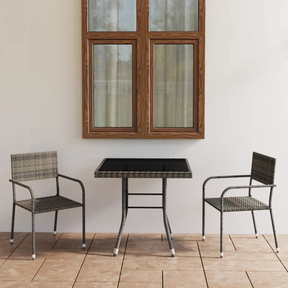 vidaXL Salon de jardin à dîner 3 pcs en poly rotin anthracite et gris