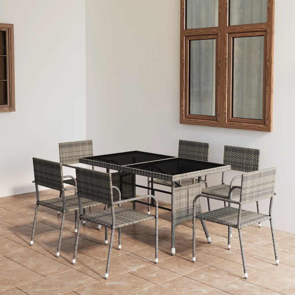 vidaXL Salon de jardin à dîner 7 pcs Résine tressée Anthracite et Gris