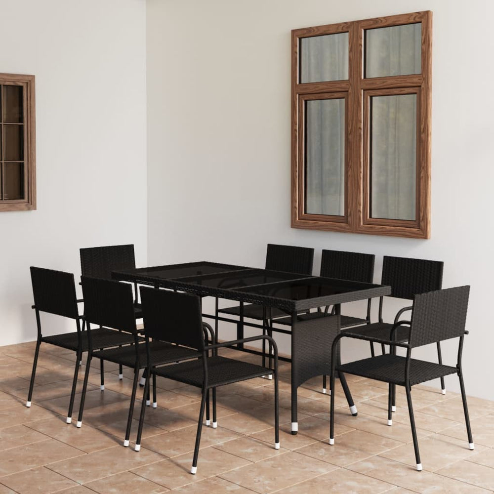 vidaXL Ensemble de salle à manger de jardin 9 pcs Résine tressée Noir