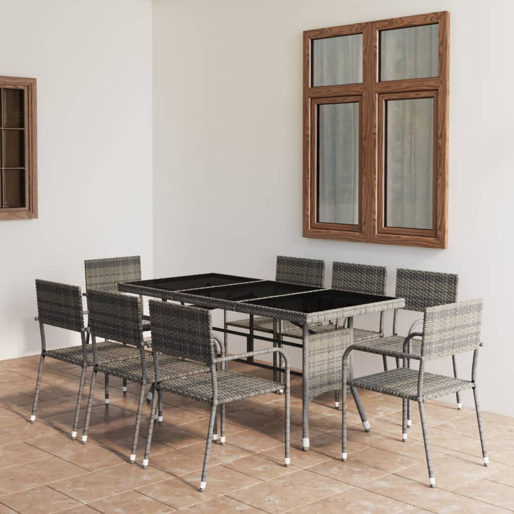 vidaXL Salon de jardin à dîner 9 pcs Résine tressée Anthracite et Gris