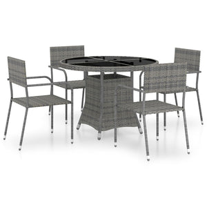 5-tlg. Garten-Essgruppe Poly Rattan Anthrazit und Grau