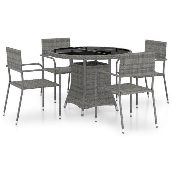 5-tlg. Garten-Essgruppe Poly Rattan Anthrazit und Grau