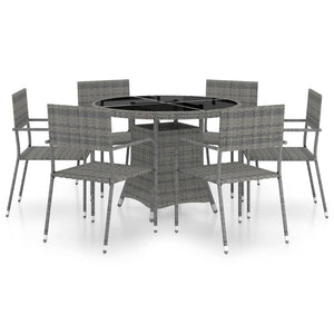 7-tlg. Garten-Essgruppe Poly Rattan Anthrazit und Grau