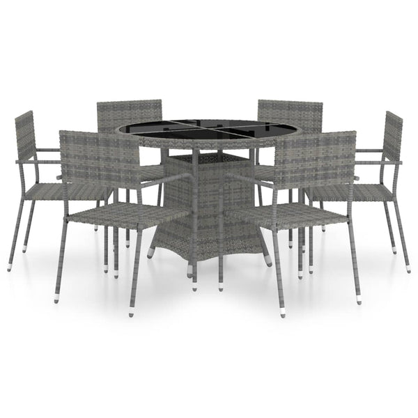 7-tlg. Garten-Essgruppe Poly Rattan Anthrazit und Grau