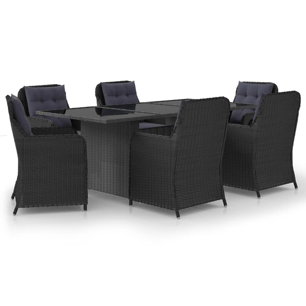 7-tlg. Garten-Essgruppe Poly Rattan Schwarz