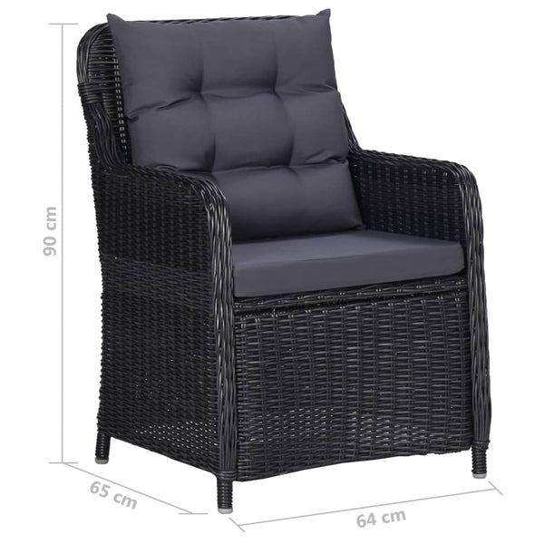 7-tlg. Garten-Essgruppe Poly Rattan Schwarz