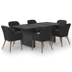 7-tlg. Garten-Essgruppe Poly Rattan Schwarz
