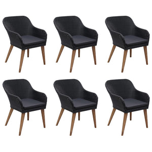 7-tlg. Garten-Essgruppe Poly Rattan Schwarz