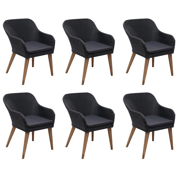 7-tlg. Garten-Essgruppe Poly Rattan Schwarz