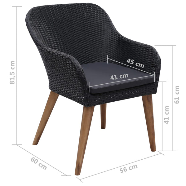 7-tlg. Garten-Essgruppe Poly Rattan Schwarz