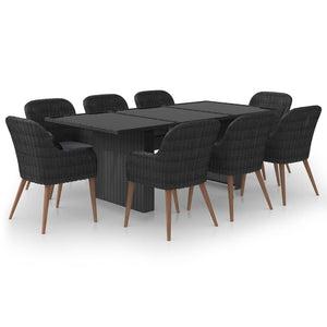 9-tlg. Garten-Essgruppe Poly Rattan Schwarz