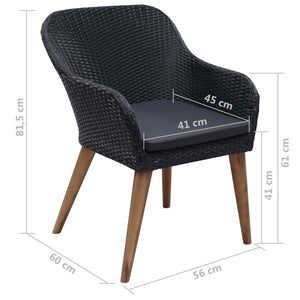 9-tlg. Garten-Essgruppe Poly Rattan Schwarz