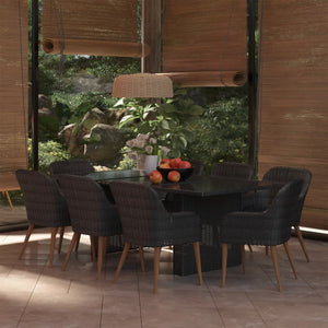 9-tlg. Garten-Essgruppe Poly Rattan Schwarz