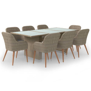 9-tlg. Garten-Essgruppe Poly Rattan Braun
