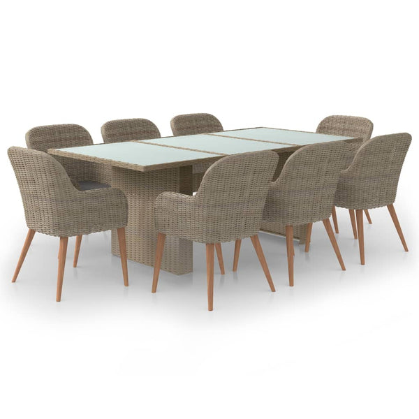 9-tlg. Garten-Essgruppe Poly Rattan Braun
