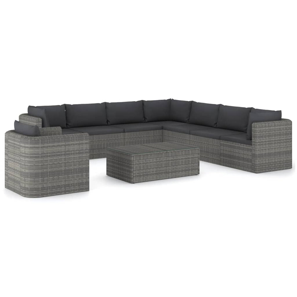 vidaXL Salon de jardin 9 pcs avec coussins résine tressée gris