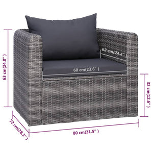 9-tlg. Garten-Lounge-Set mit Kissen Poly Rattan Grau