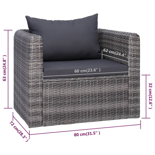 9-tlg. Garten-Lounge-Set mit Kissen Poly Rattan Grau