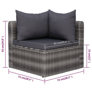 9-tlg. Garten-Lounge-Set mit Kissen Poly Rattan Grau