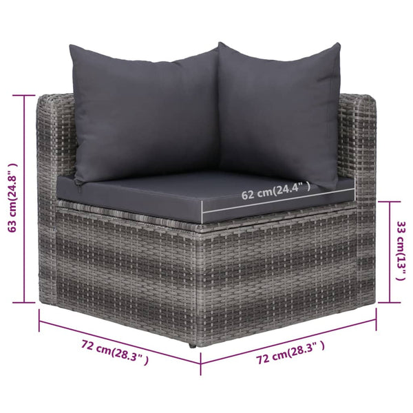 9-tlg. Garten-Lounge-Set mit Kissen Poly Rattan Grau