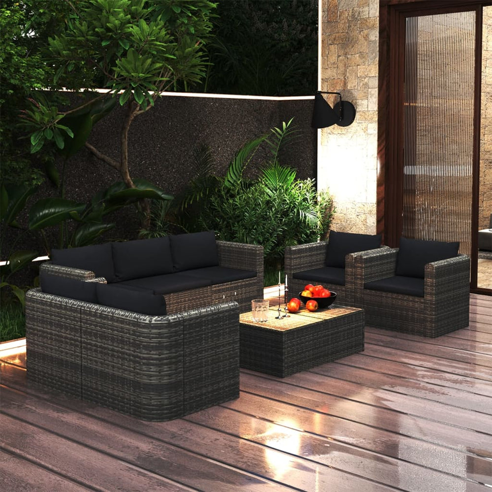 vidaXL Salon de jardin 8 pcs avec coussins résine tressée Gris