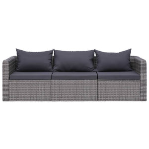 9-tlg. Garten-Lounge-Set mit Kissen Poly Rattan Grau