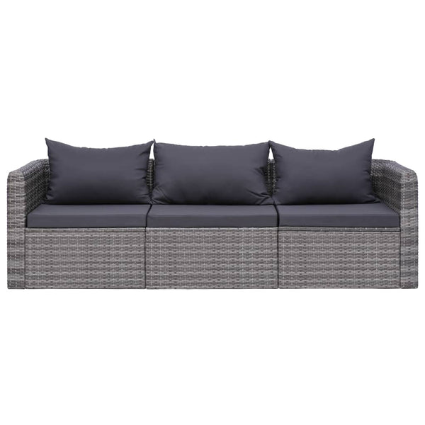 9-tlg. Garten-Lounge-Set mit Kissen Poly Rattan Grau