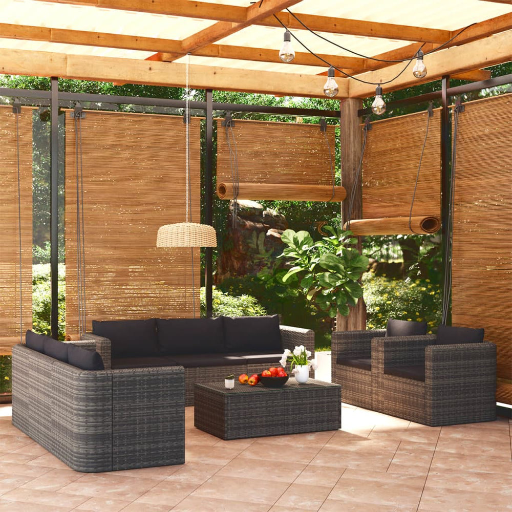 vidaXL Salon de jardin 9 pcs avec coussins résine tressée gris