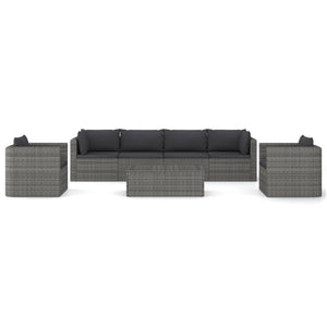7-tlg. Garten-Lounge-Set mit Kissen Poly Rattan Grau