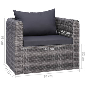 7-tlg. Garten-Lounge-Set mit Kissen Poly Rattan Grau