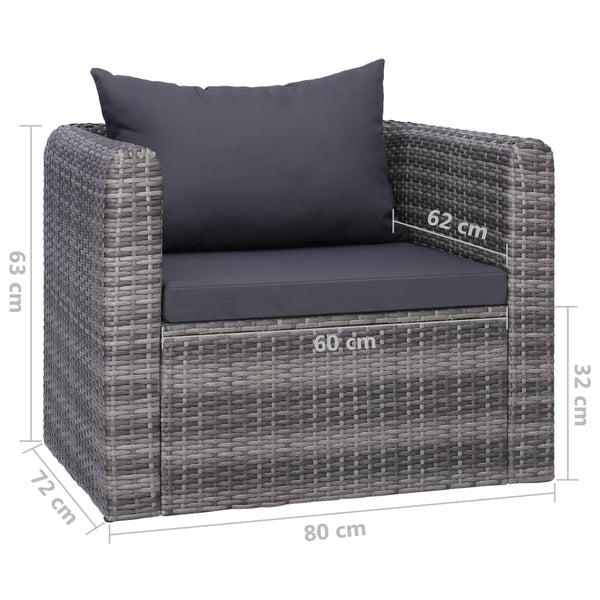 7-tlg. Garten-Lounge-Set mit Kissen Poly Rattan Grau