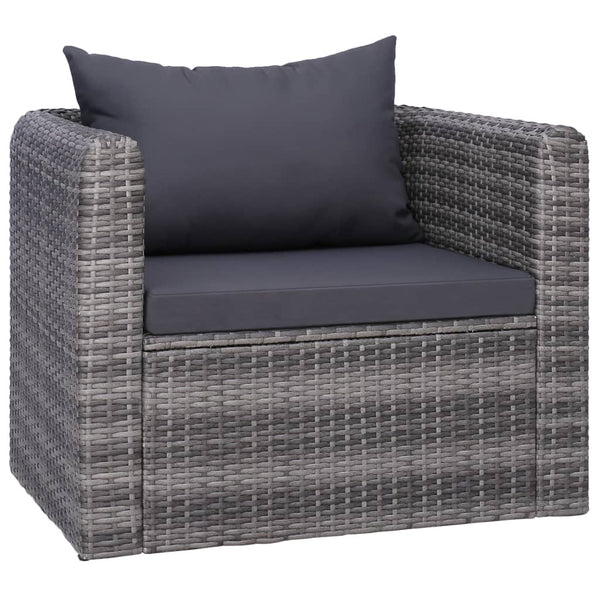 7-tlg. Garten-Lounge-Set mit Kissen Poly Rattan Grau